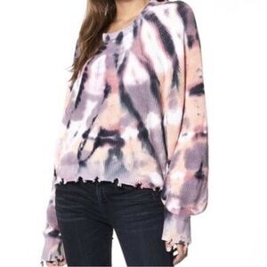Young fabulous & broke Demi sweater tie dye knit cropped distressed oversized M